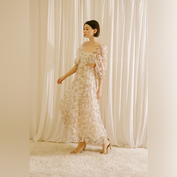 Storia Dresses Storia Floral Applique Babydoll Maxi Dress New